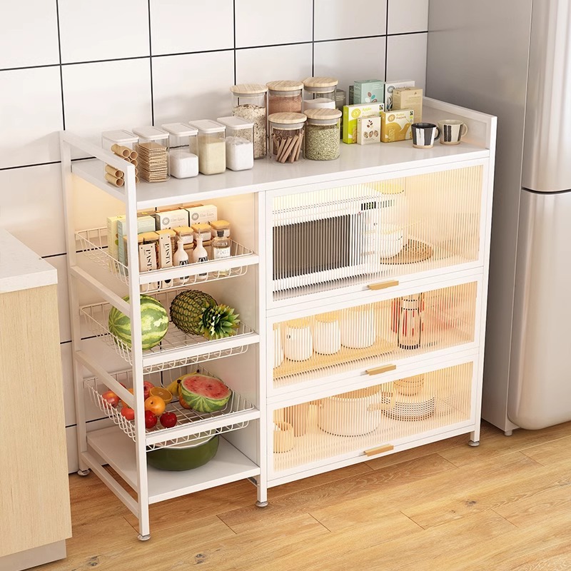 Cocina estante multifuncional al suelo canasta multicapa de frutas y verduras almacenamiento de microondas vajilla de almacenamiento gabinete a prueba de polvo