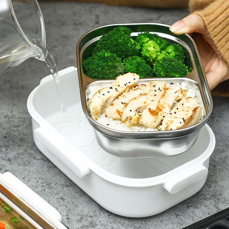 Stainless steel 304 insulated lunch box, creative tableware, student cafeteria lunch box set, square layered food compartments Application Scenario