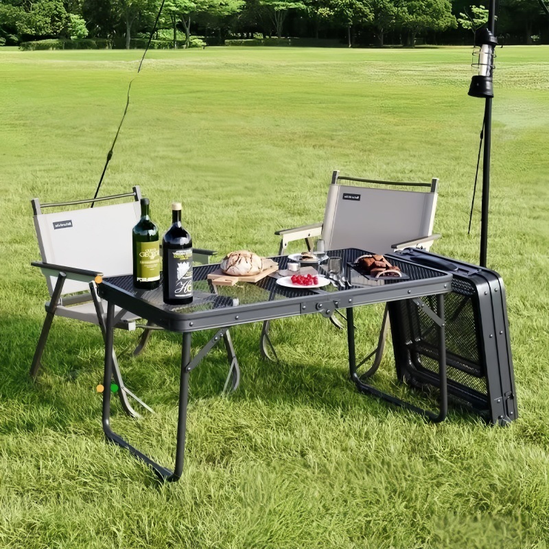 包邮 户外折叠网格桌野餐露营烧烤便携桌对折易收纳可升降网格桌