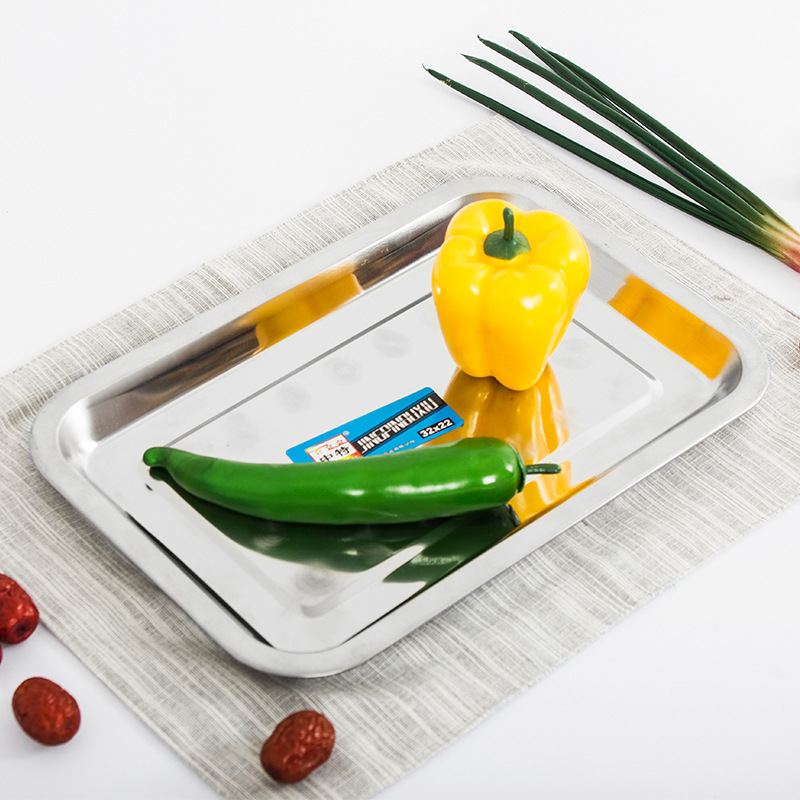 04 Thick stainless steel square plates, hotel rectangular trays, barbecue plates, creative fast food plates, kitchen tableware wholesale details Picture