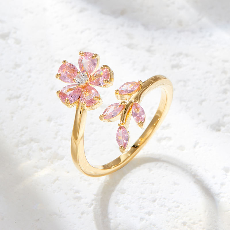 A charming and stylish zircon flower opening ring with a touch of charm. Adjustable index finger ring, a bestseller