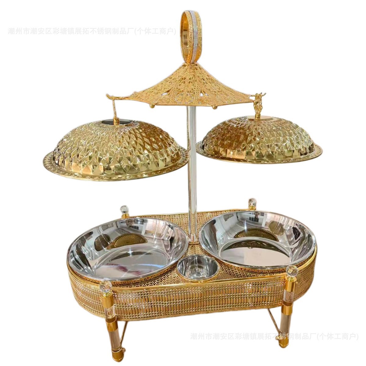 Cross-border new exquisite stainless steel golden buffet large capacity insulated dining stove Chafing Dish Item Picture