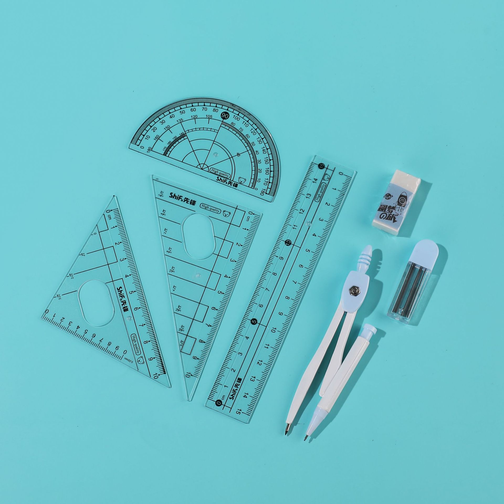 Pioneer 3115 Compass 7-piece Set for Primary and Middle School Students' drawing and Measuring Compass, Plastic compass Ruler Examination Set details Picture