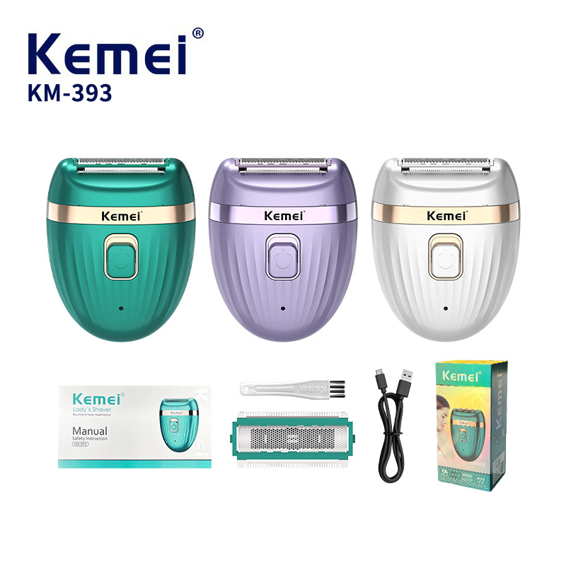 Kemei科美电动剃毛器KM-393全身水洗女士脱毛器迷你USB便携刮毛器