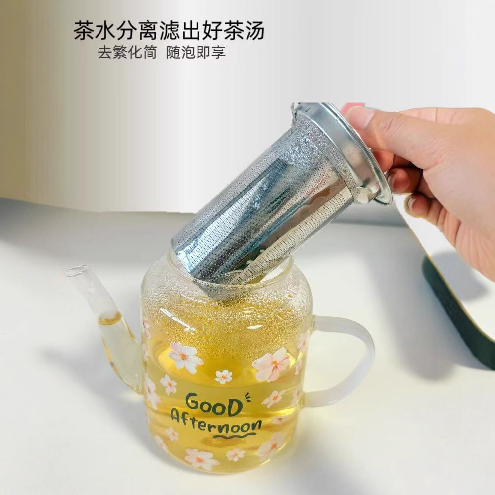 High borosilicate glass printed teapot, high-temperature resistant electric ceramic stove heating decal cup, tea and water separation flower teapot Application Scenario