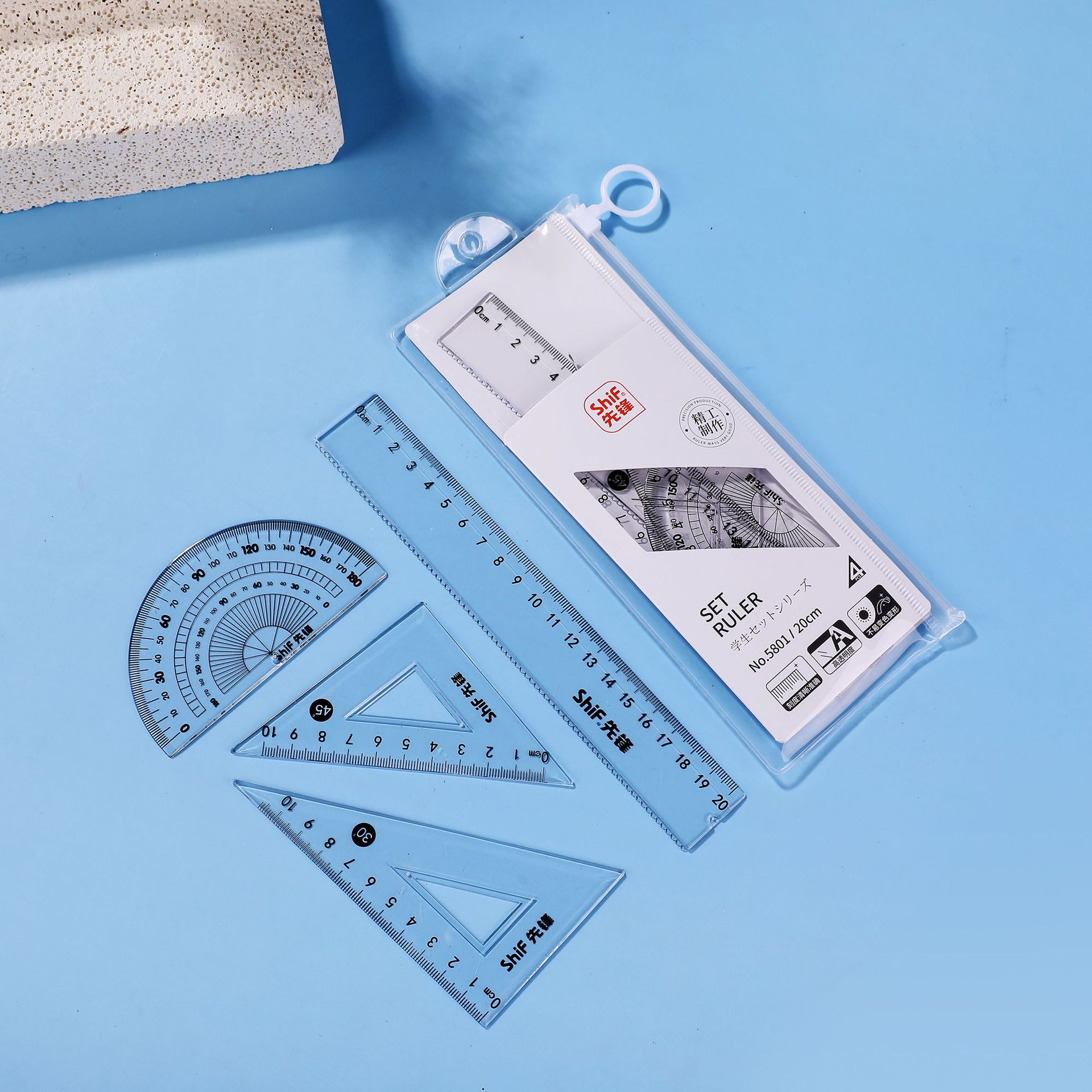 Pioneer 5801 Ruler Set, 20cm ruler set, Cute Student multi-functional set of square, ruler and protractor, Four-piece set Application Scenario