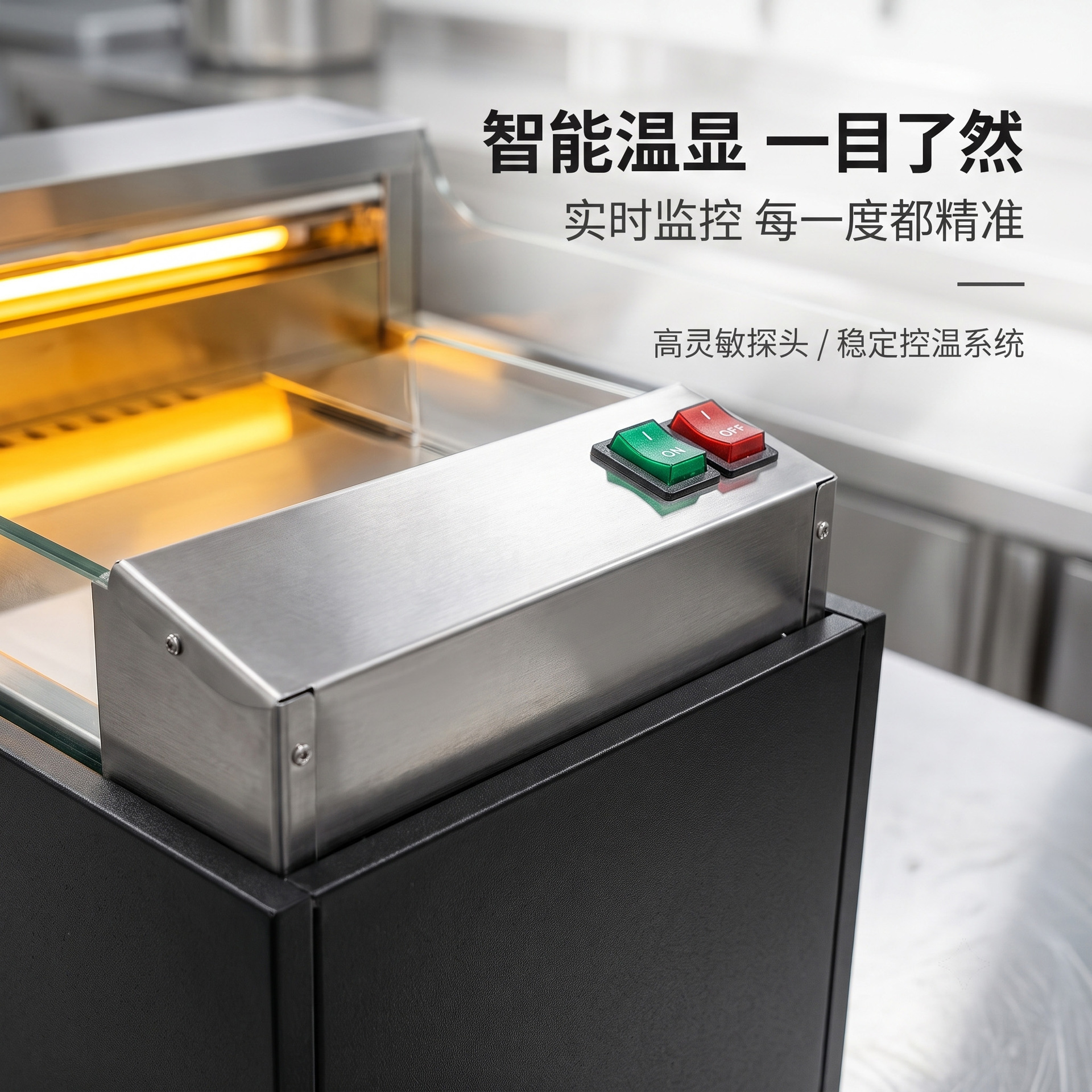 Commercial vertical open hot air circulation insulation cabinet with digital display temperature control for cooked food, fried chicken and hamburger display cabinet Application Scenario