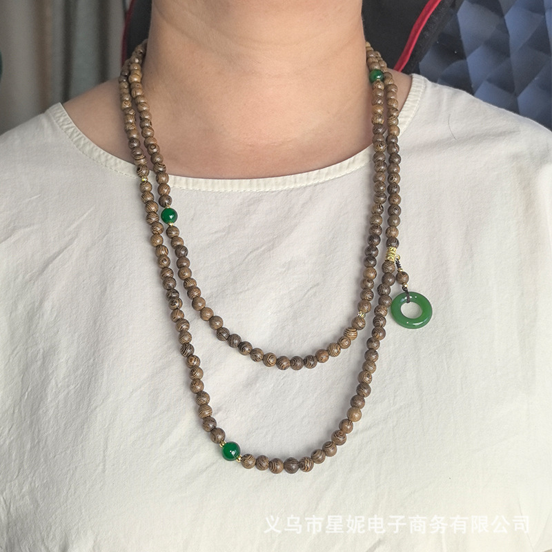 New Chinese-style retro beaded crossbody chain, high-end Chinese style, niche Buddhist bead necklace, long tassel cheongsam accessory Item Picture