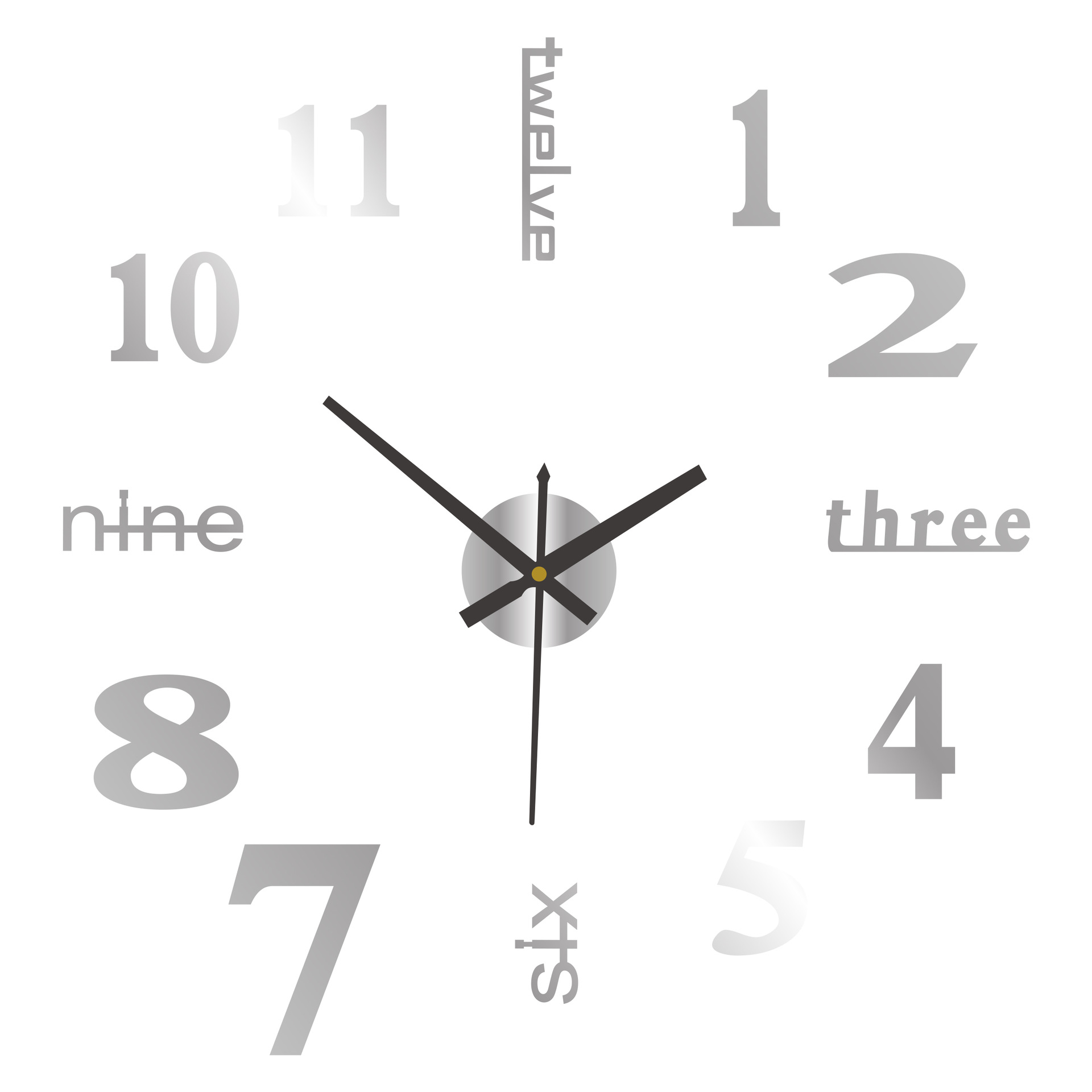 Simple, hole-free, creative diy wall clock, personalized living room and bedroom clock, silent digital clock, decorative wall clock Item Picture