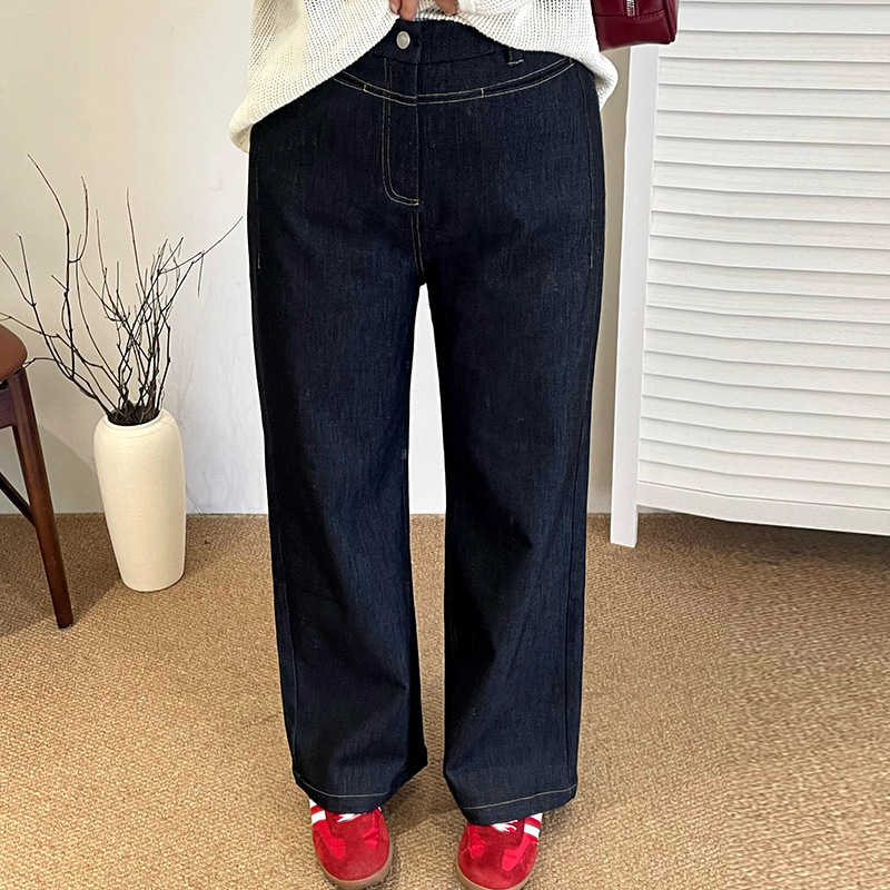 Plaque-sized women's elastic straight-leg pants, versatile casual pants for women 2025 autumn, loose wide-leg jeans for chubby girls NK1323 Specification image