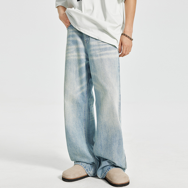 OTTB retro gradient jeans for men, American teenagers, contrasting color washed blue loose straight-leg denim men's trousers Specification image