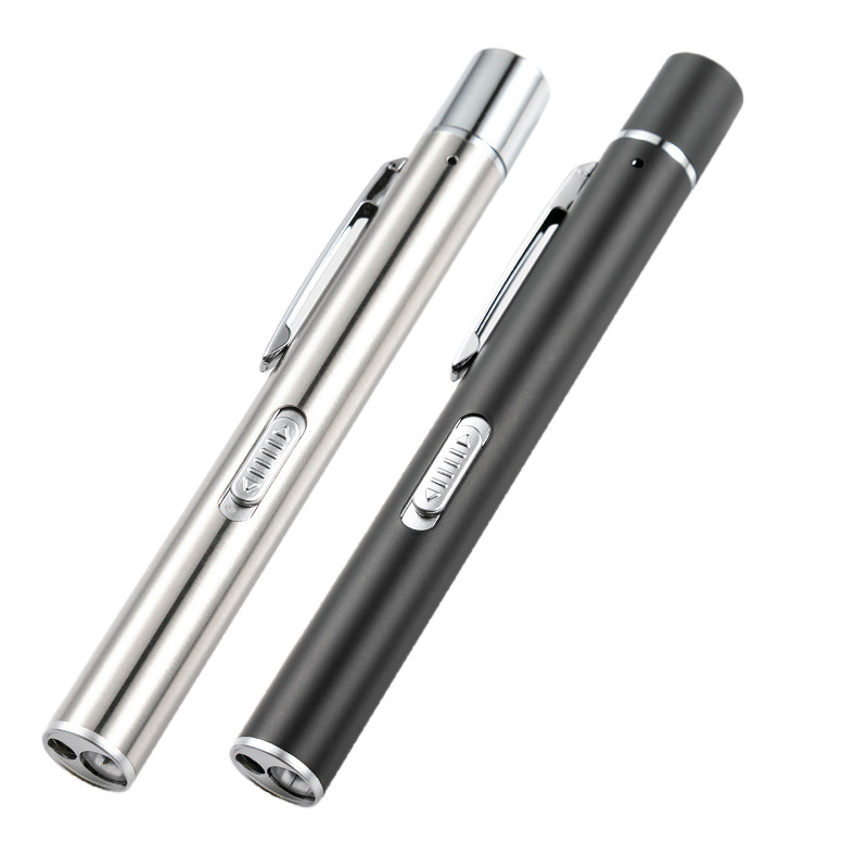 充电医用手电筒 瞳孔笔灯黄光白光双光源口腔灯led不锈钢护士晨检白底实物图