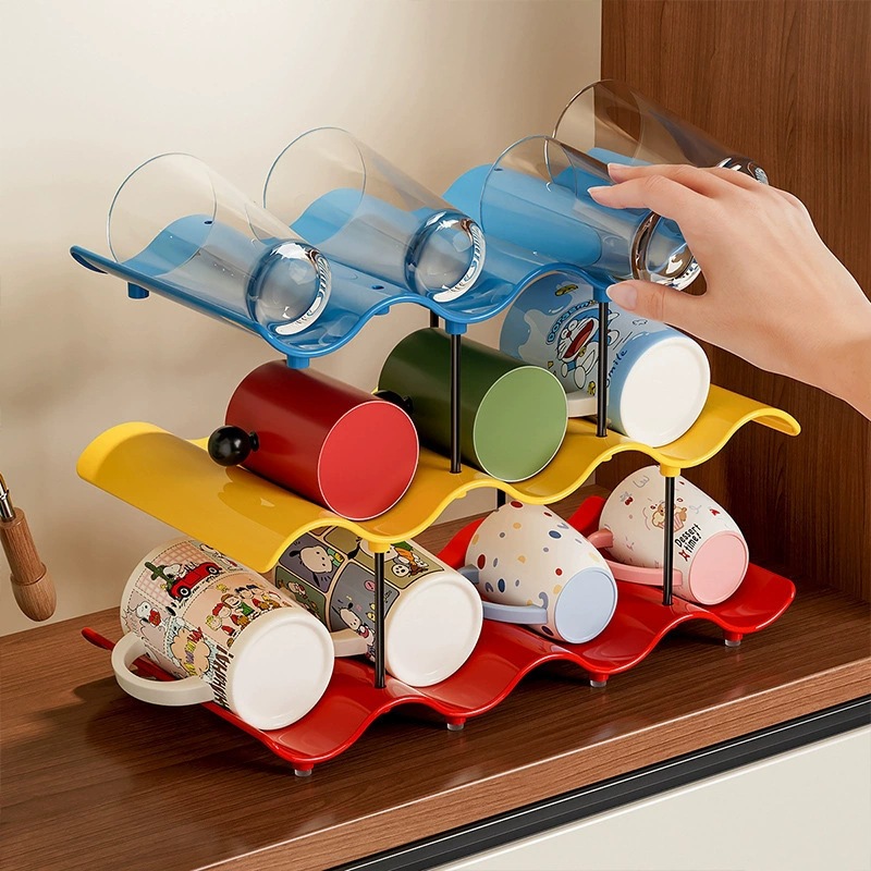 Wavy multi-layer water cup rack, desktop tea cup storage rack, bar counter mug rack, water cup rack