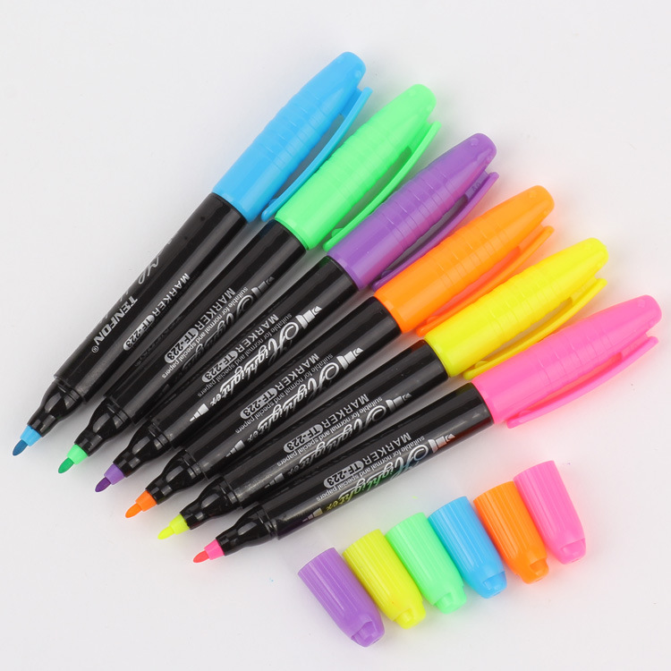 Wholesale of dual-head single-color highlighters 223 odorless highlighters with fiber heads and black rods Specification drawing