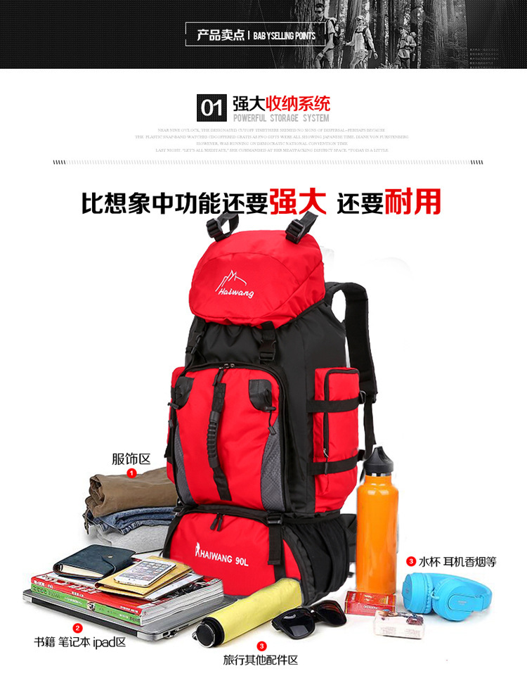 Cross-border men's and women's outdoor sports wholesale 90L large-capacity new backpacks, hiking bags, travel bags and luggage bags details Picture