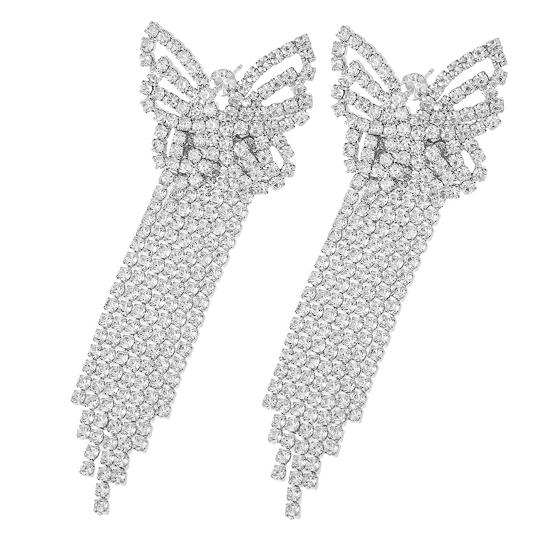 Amazon's best-selling full-diamond butterfly tassel earrings, cross-border European and American style exquisite wedding water diamond earrings for brides Item Picture