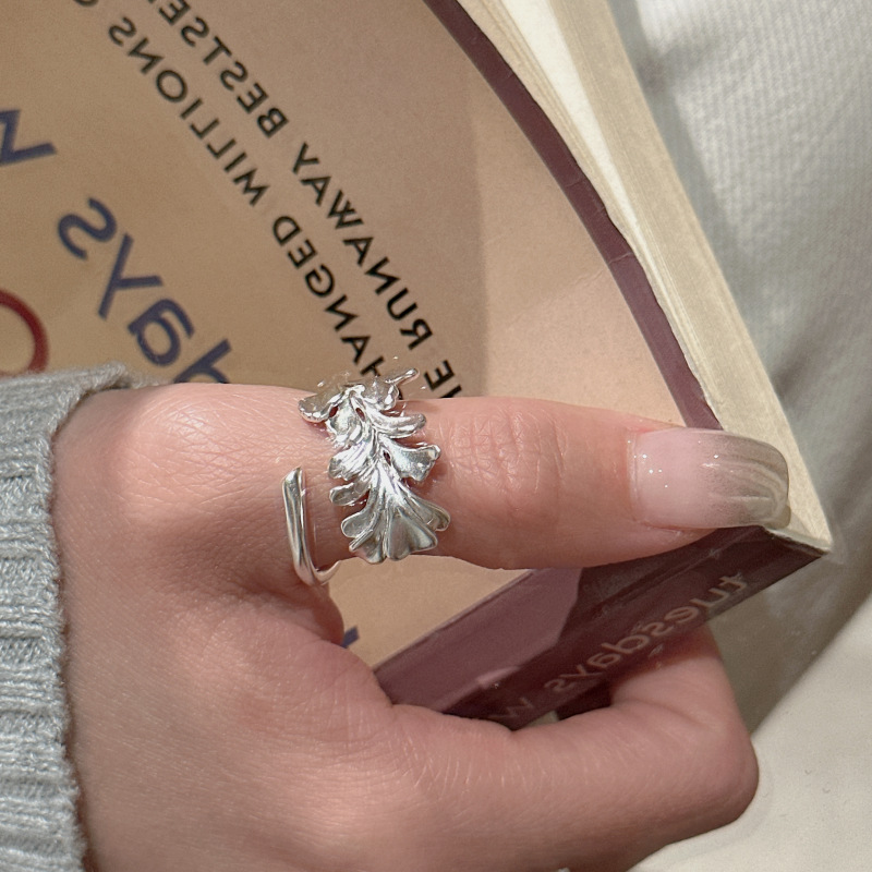 S925纯银韩版小众设计感哑光复古戒指水草简约基础款指环批发