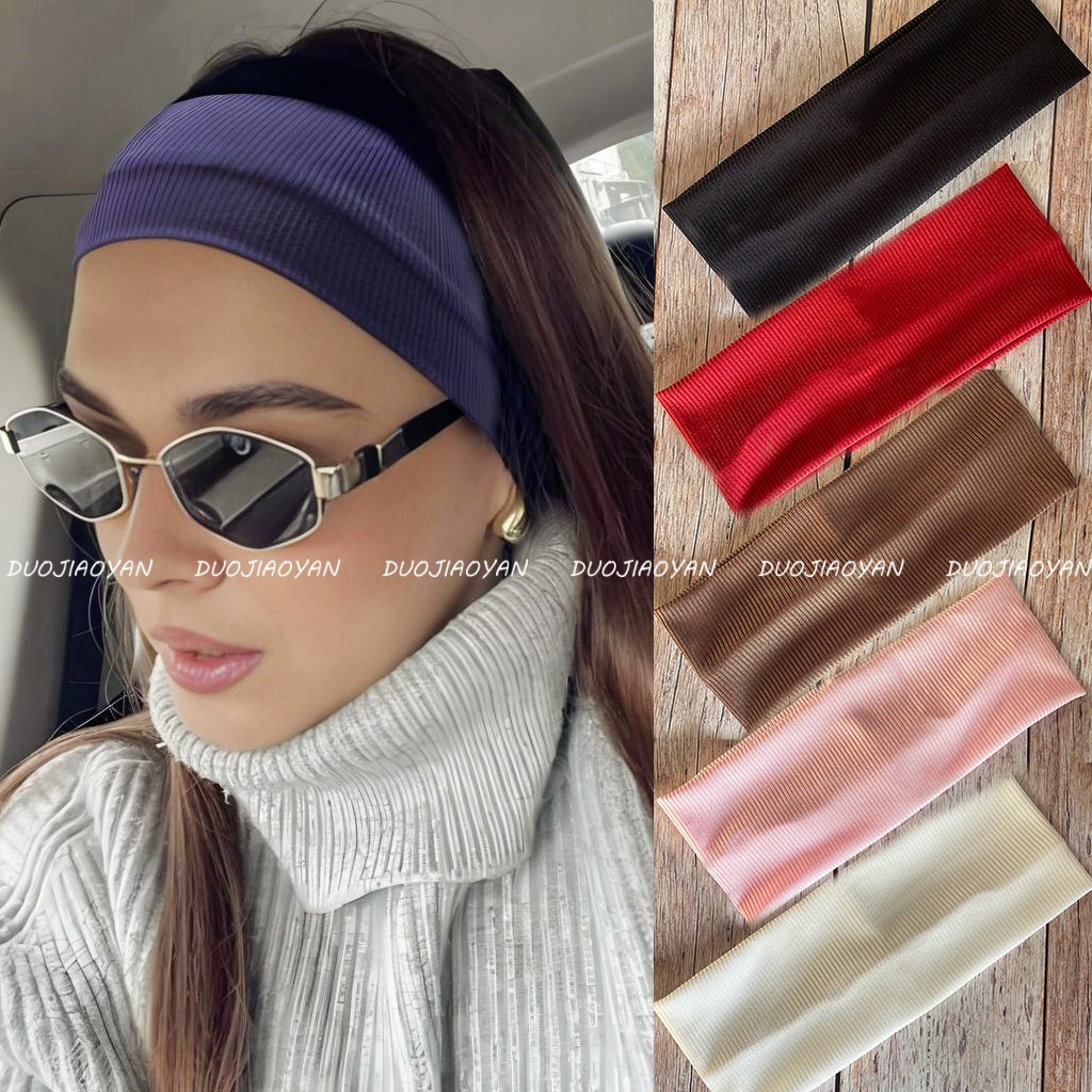 European and American solid-color simple sports hair band with elastic edges, suitable for both men and women, fitness versatile knitted hair tie