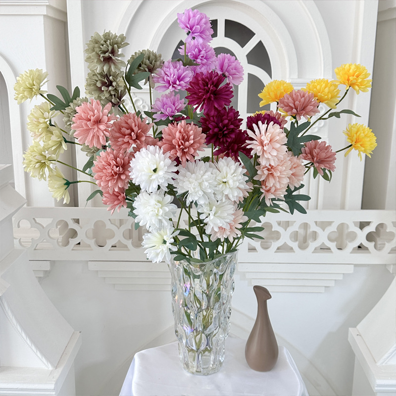 新款单支6头葱头球菊仿真花居家客厅桌DIY插花摆件装饰假花批发详情图2