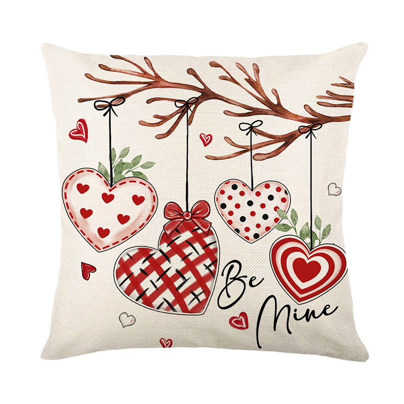Amazon's new Valentine's Day sofa cushion cover, polyester printed checkered home decoration pillow Item Picture
