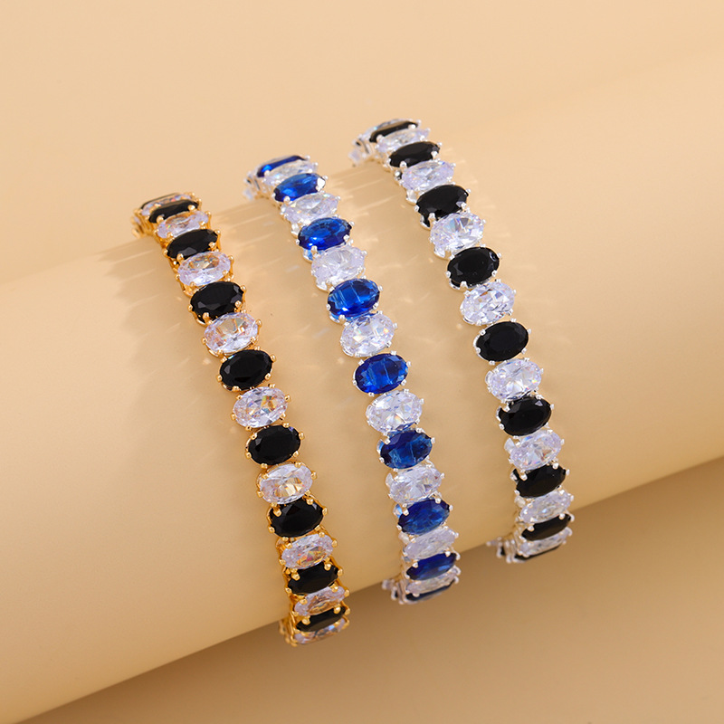 欧美跨境新款高保白色锆石手镯时尚百搭椭圆满钻手链饰品厂家批发