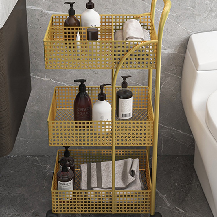 Nordic ironwork shelving, bedroom and kitchen metal Internet celebrity, movable bathroom storage rack, ins wheeled trolley