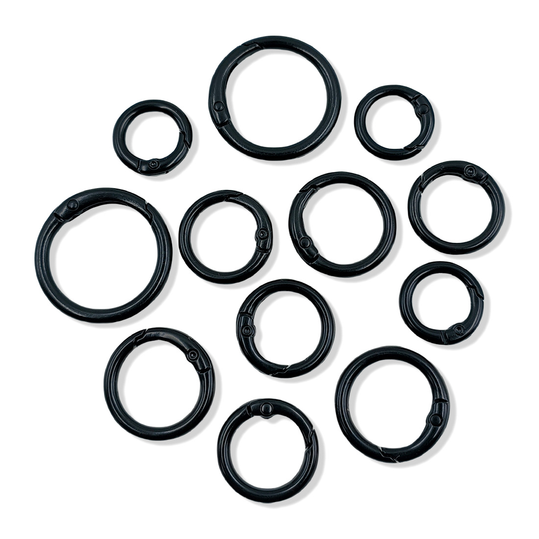 In-stock electrophoretic black open spring coil, strap, hanging piece, metal spring buckle, hardware accessories, key, circle and ring Item Picture