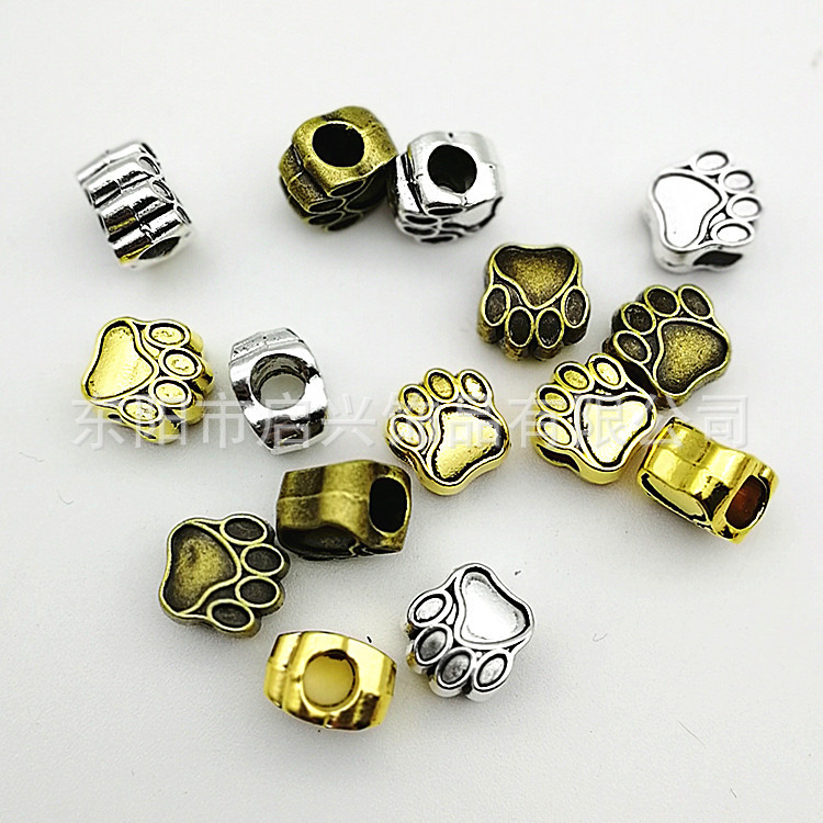 Cross-border Little Bear Paw Large Hole bead cartoon animal alloy bracelet and bangle diy Handcrafted ancient method loose bead jewelry accessories