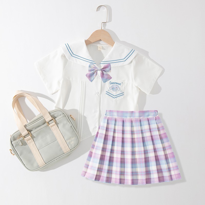 Niña jk traje uniforme 2025 niños college traje de verano camisa manga corta falda plisada traje de rendimiento six one details Picture