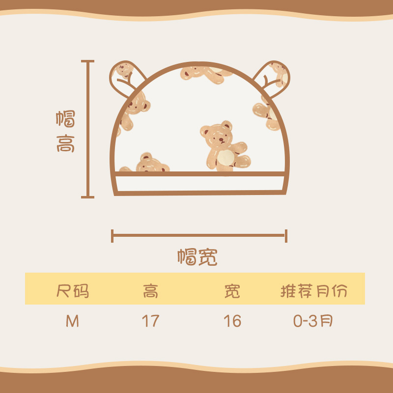 新生儿纯棉胎帽春秋季0-3月超萌宝宝帽产房帽子婴儿帽卤门无骨帽产品图