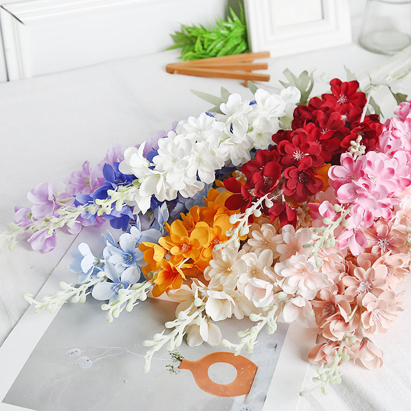 仿真花单支2叉飞燕草假花婚礼地排装饰家居厂家批发吊顶高级感