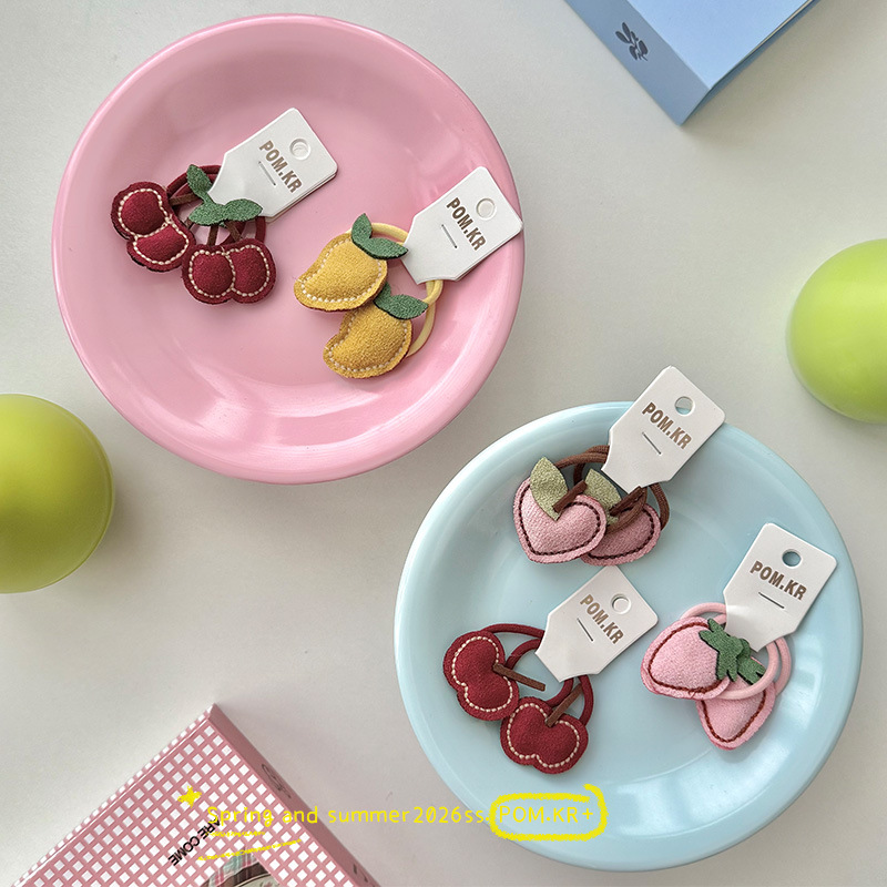 Nuevo estilo primavera korean fruit atadura baby head cord dulce de tela traje de cola de caballo anillo de pelo relleno de algodón elástico cuerda de pelo mujer