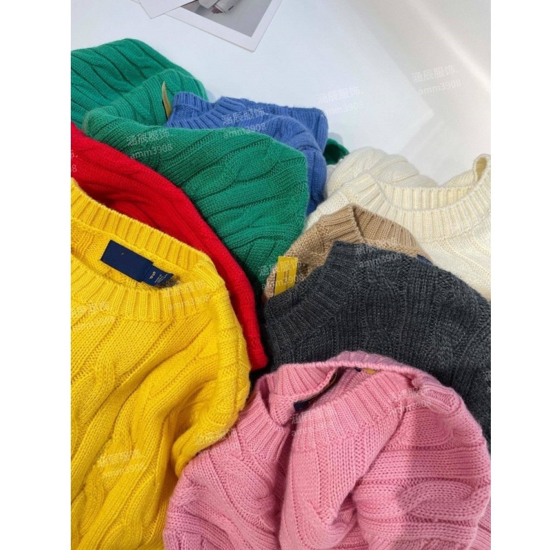 High-quality 100% wool RL classic style small horse logo embroidered twist knitted slim wool sweater for women Specification image