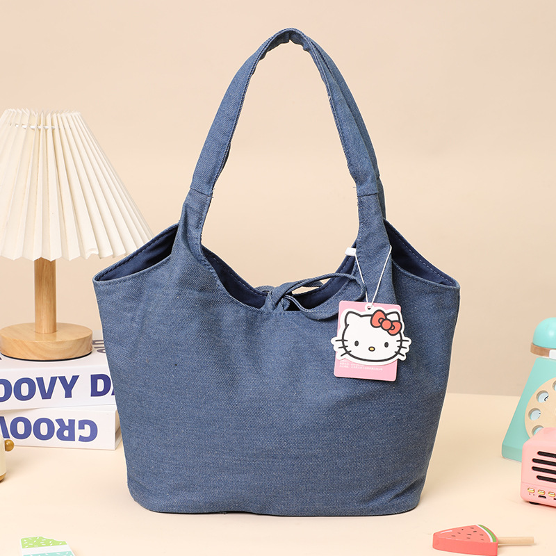 Sanrio official HelloKitty denim canvas doll single-shoulder bag KT cat cute doll armpit bag doll Specification image