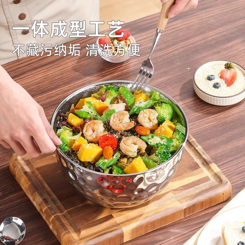 Retro stainless steel creative fruit dessert outdoor camping patterned hammer patterned soup bowl golden light luxury bowl European salad bowl details Picture