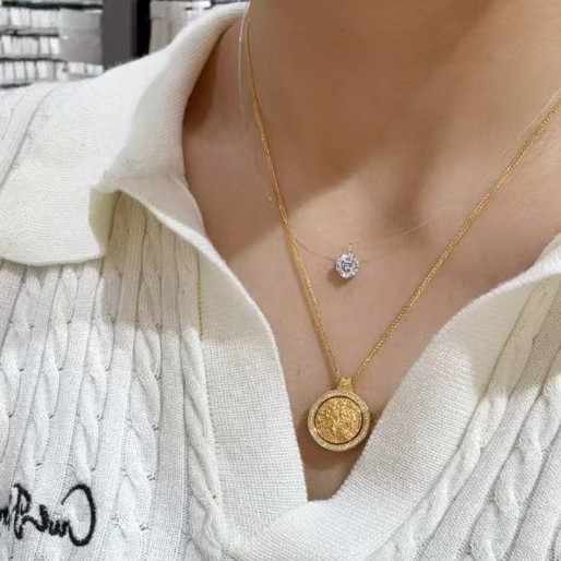 s925 Pure silver Eight-treasure Compass necklace, ancient collarbone chain, New Chinese style auspicious Moissanite accessory
