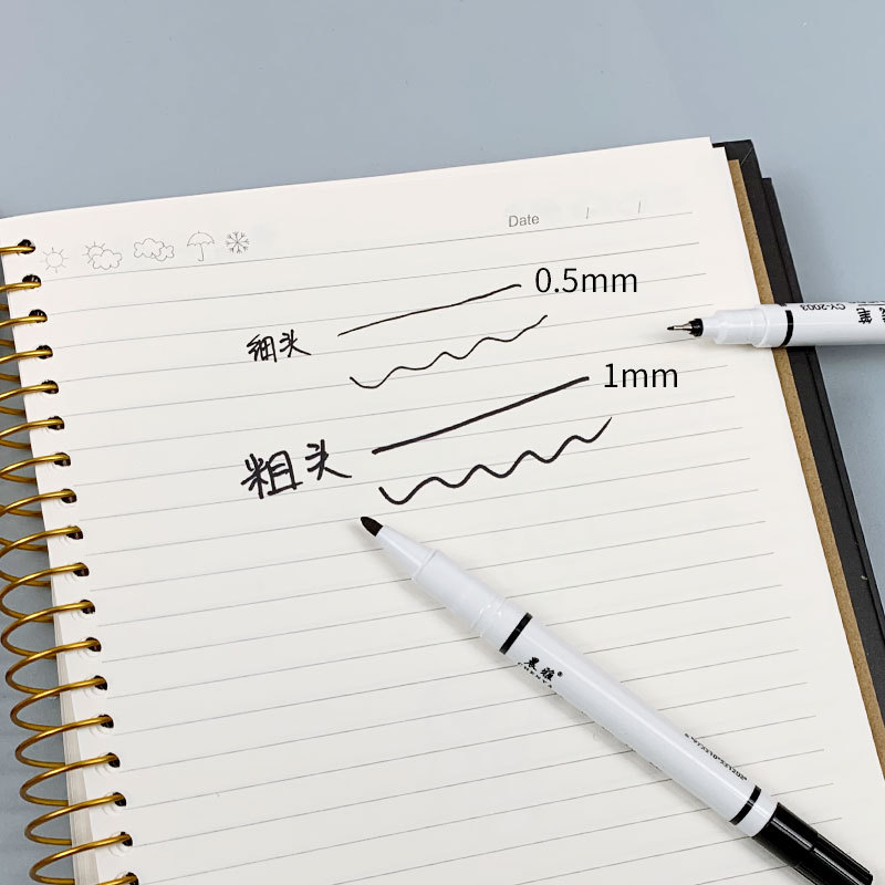Small double-headed marker pen, black art outlining pen, two-end sketch oil painting outlining, thick and thin tip oil-based outlining pen details Picture