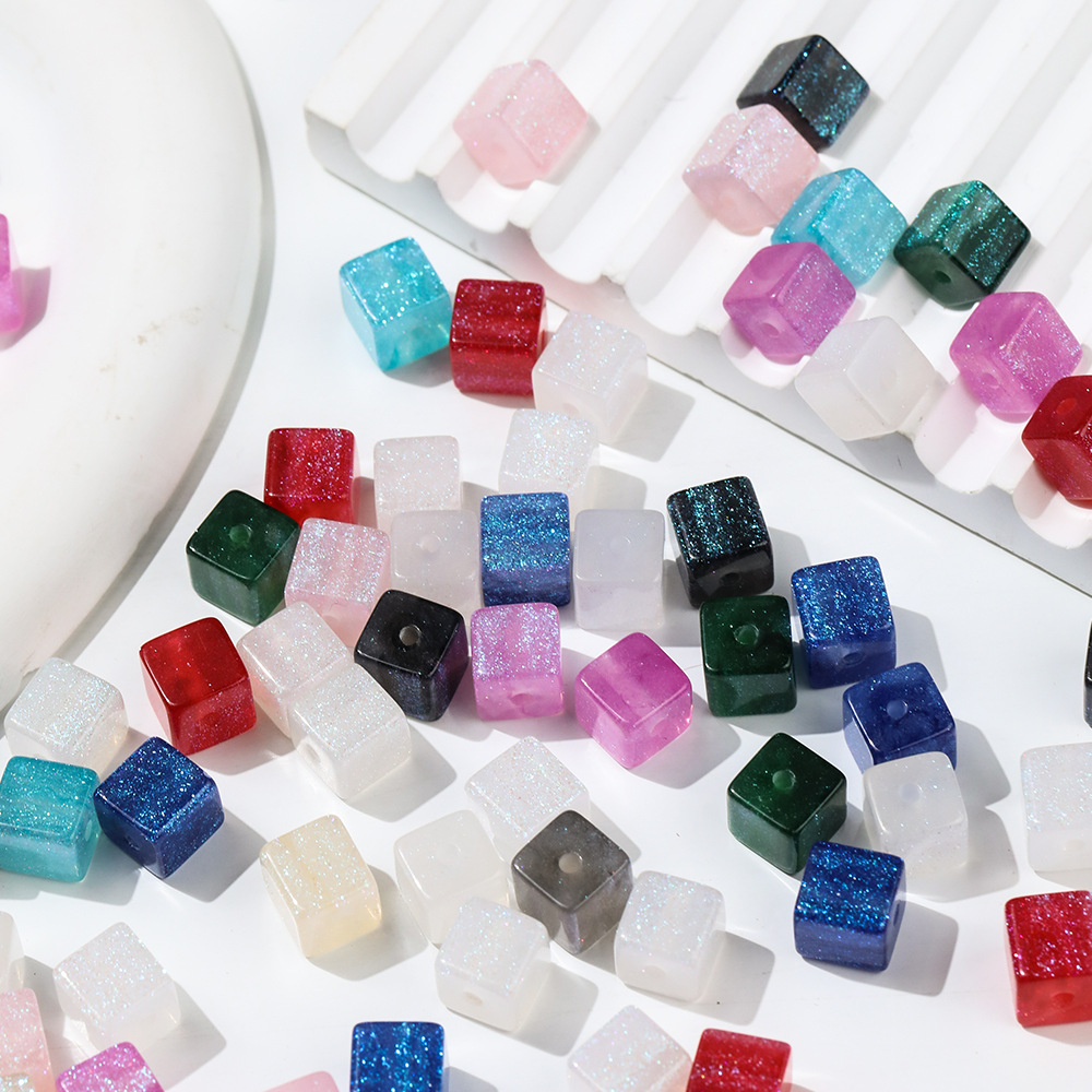 8*8 Mermaid Beauty Cube Sugar Resin Beads, irregular-shaped loose beads, diy Handmade bracelet, necklace, mobile phone chain, keychain accessories
