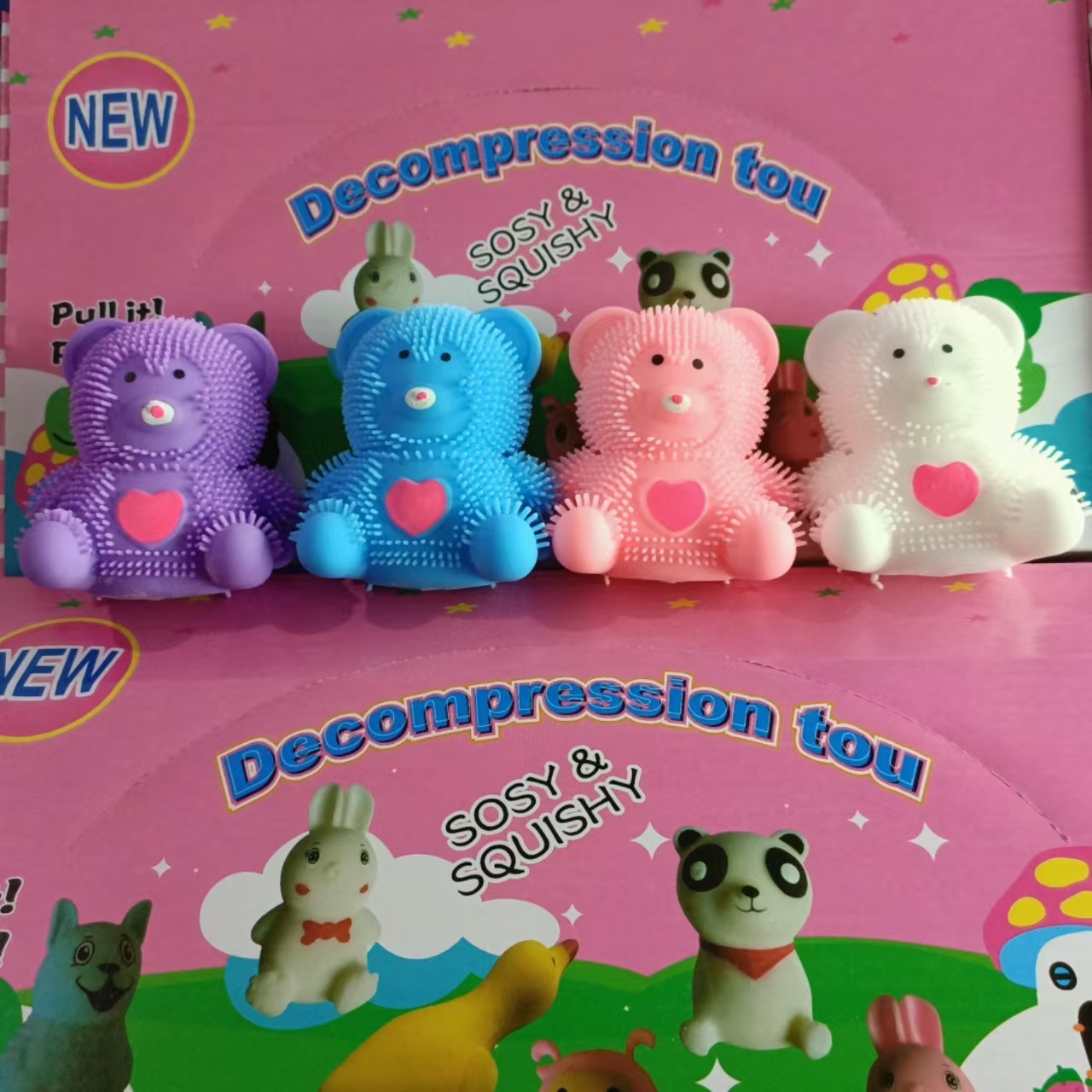 Simulated small animals for release and stress relief, kneading fun children's soft rubber toys for stress relief, heart-shaped flour, furry bear Application Scenario