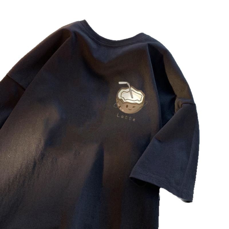 Summer men's short-sleeved T-shirt, cotton T-shirt, round neck, embossed, casual and trendy brand short-sleeved T-shirt, loose top Item Picture