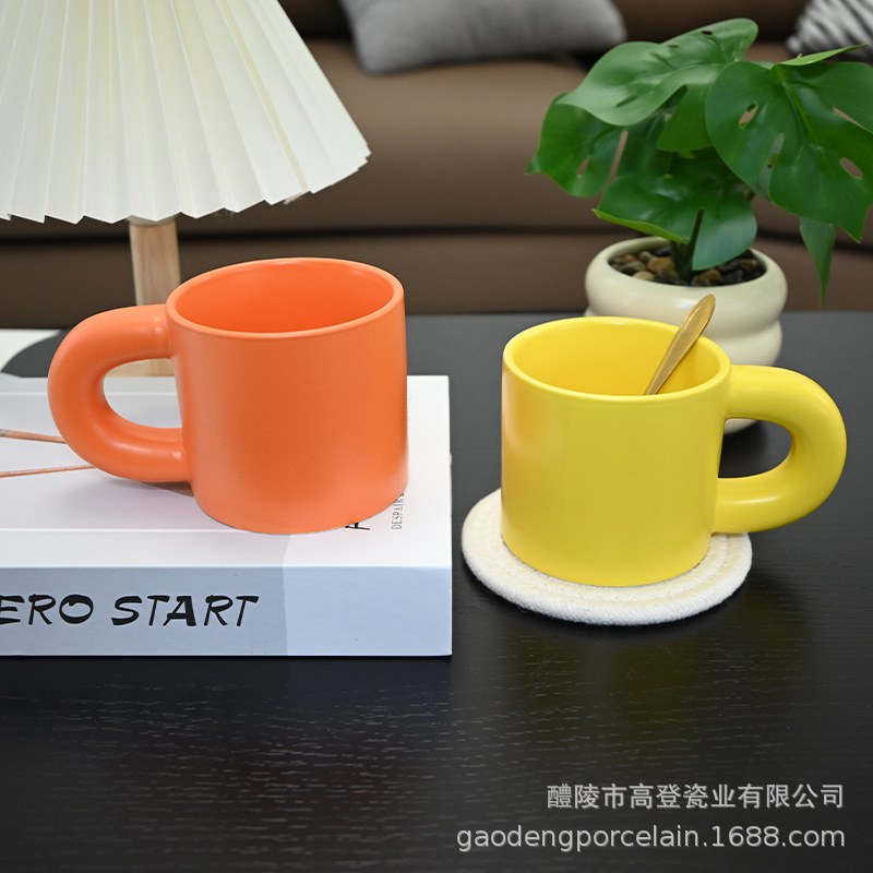 胖胖陶瓷马克杯可印LOGO简约家用大耳朵手柄水杯咖啡酒店礼品杯子产品图