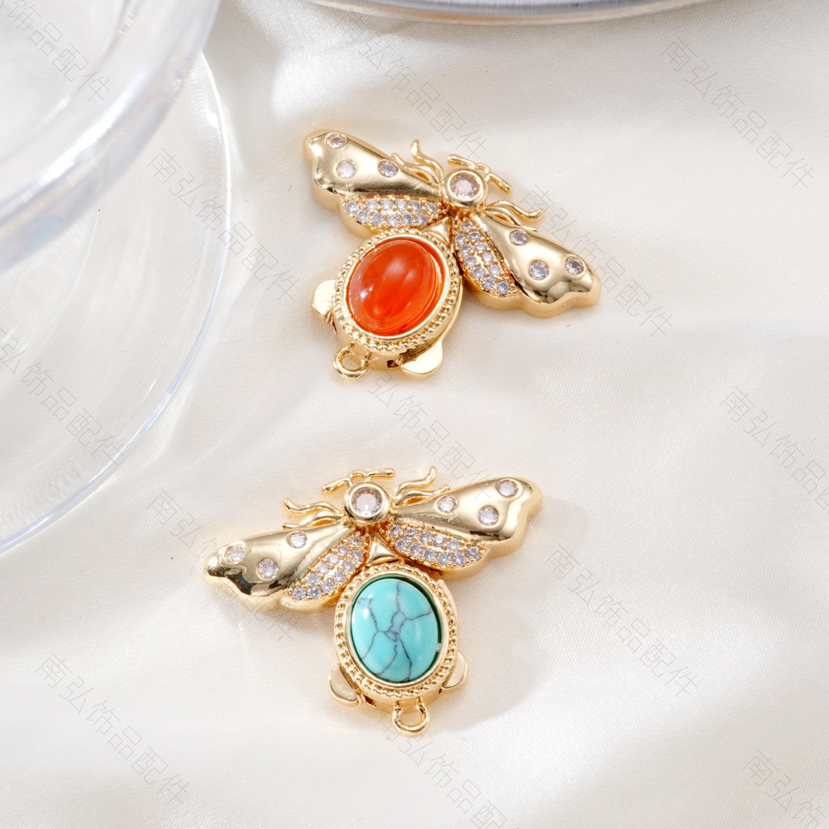 Copper-plated 18k color retention micro-inlaid zircon red agate insect bracelet, pearl necklace, clasp, DIY jewelry accessories