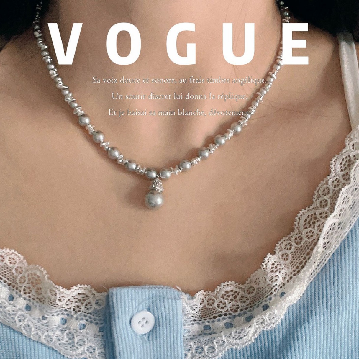 Verano grava plata collar de perlas lujo ligero nicho alto sentido cadena de clavícula brillante gris shishia gargantilla de perlas