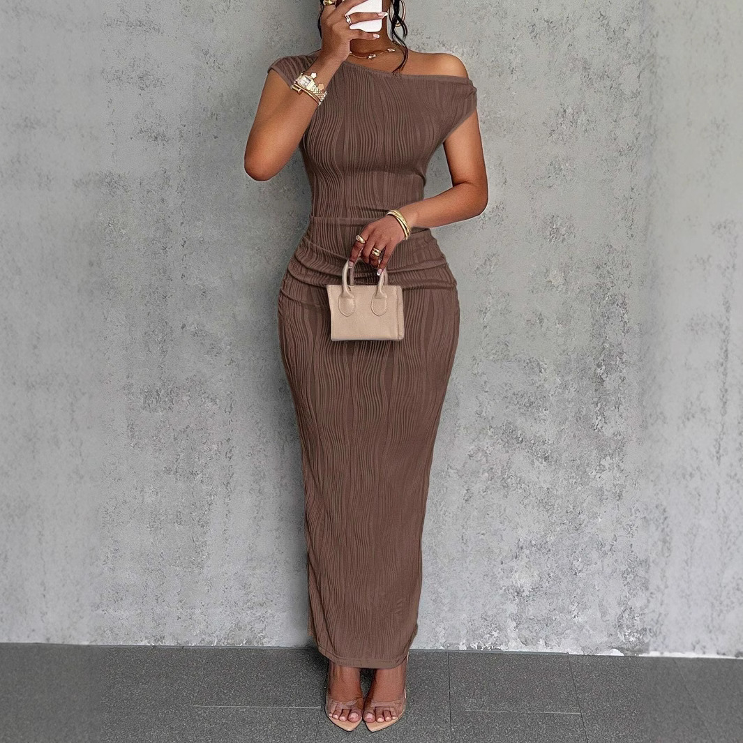 A new cross-border cute and fashionable water ripple off-the-shoulder dress is in stock on Amazon's independent store in 2026 Specification drawing