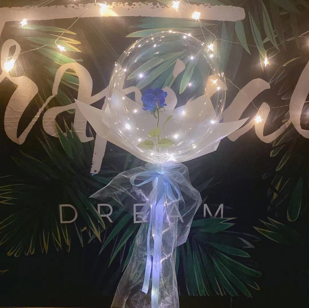 Factory wholesale transparent bounball, luminous birthday balloons, printed roses, night market decoration, street stalls, night market street stalls Application Scenario