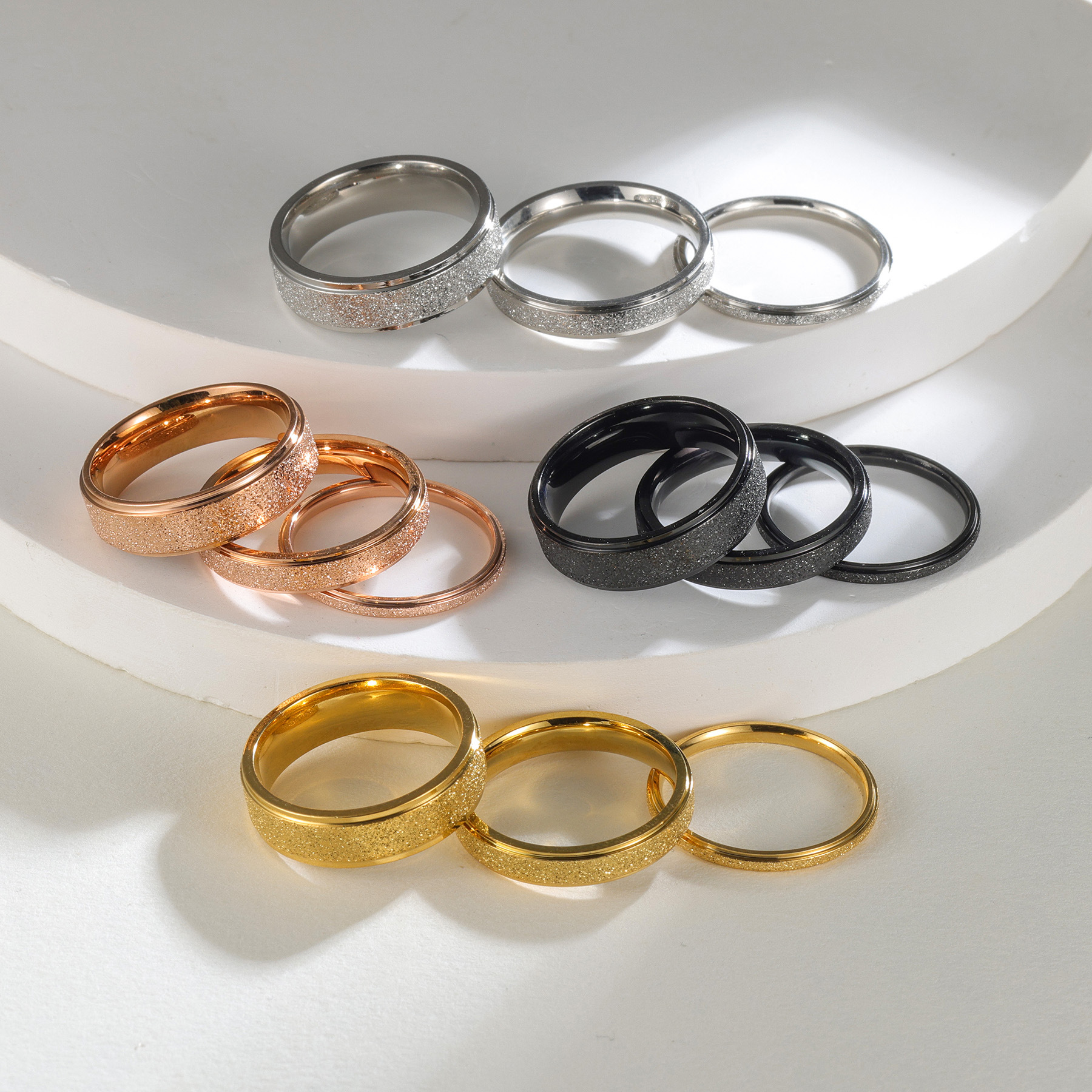 ins popular 2MM fine ring, stainless steel frosted tail ring, simple and fashionable trendy accessory, couple rings wholesale