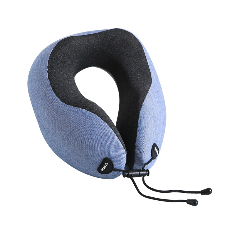 记忆棉U型枕慢回弹飞机汽车高铁午睡枕护颈护脖枕 仿羊绒横条旅行白底实物图