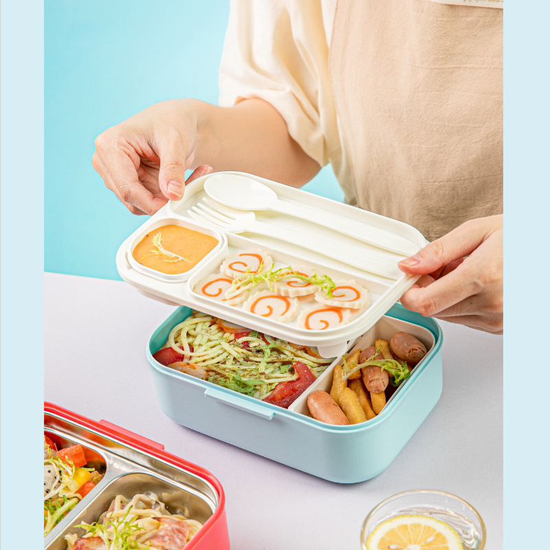 Lunch box for office workers, 304 lunch box, bento box, simple style, double-layer split format lunch box set, plate delivery service details Picture