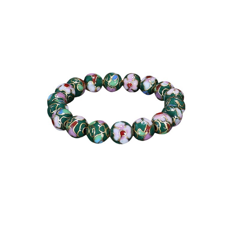 Beijing Cloisonne classical ethnic style jewelry, traditional copper base cloisonne enamel polished round bead bracelet Item Picture