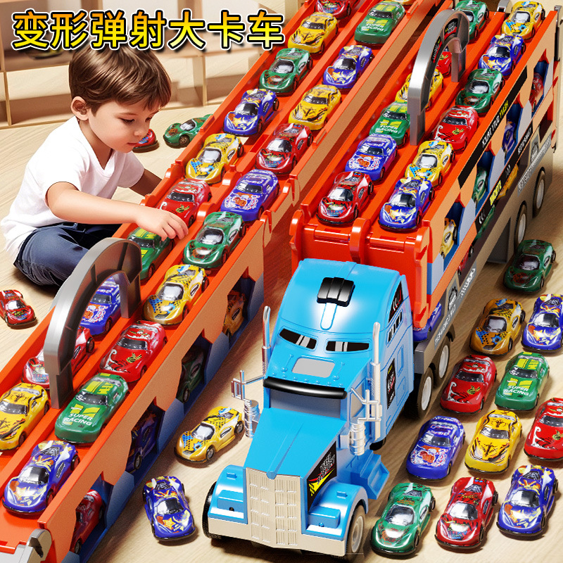 Cross-border deformation ejection large truck, container truck, toy folding double-track alloy vehicle, large inertial storage, gift details Picture
